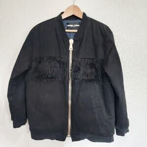 Homme + Femme Back Faux Fur Accent Bomber Jacket Size M